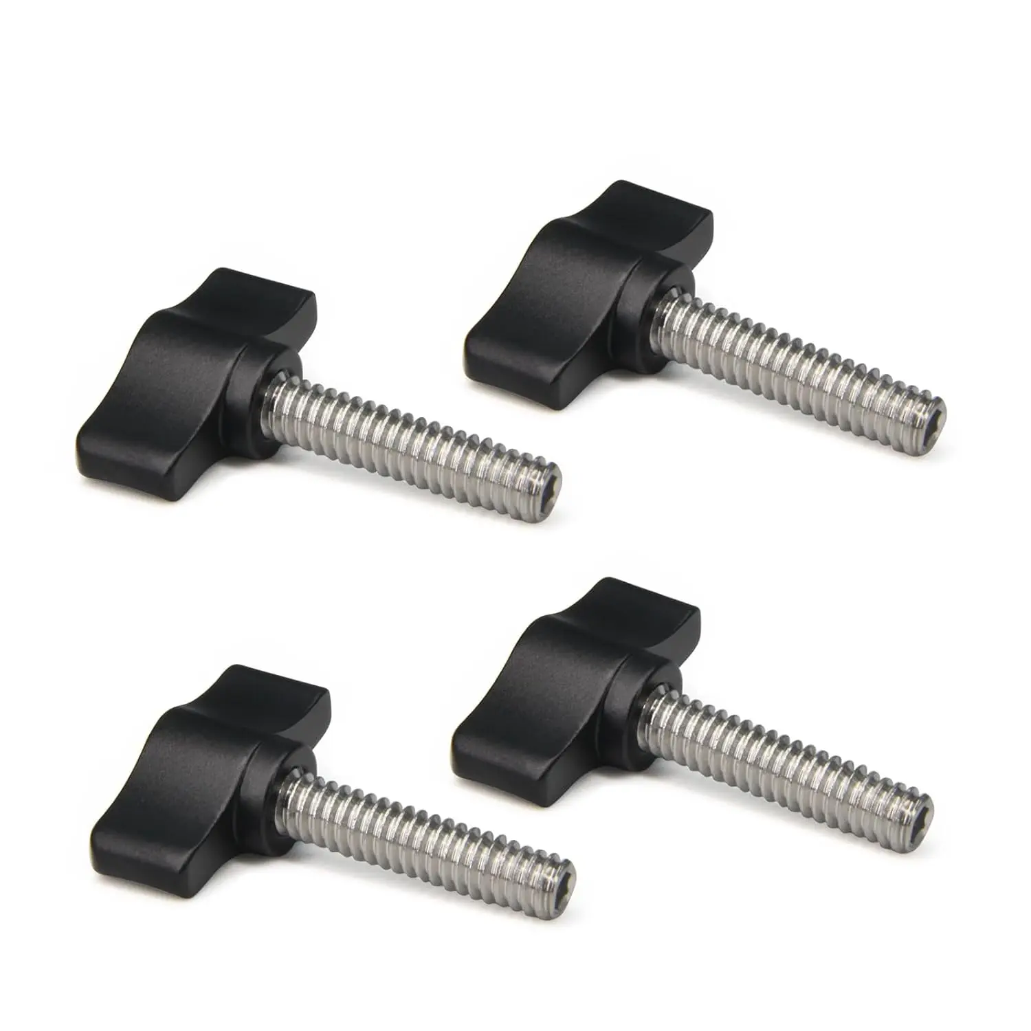 4pcs 1/4"-20 x 1 Thumb Screw Stainless Steel Standard/Coarse Thread Black Aluminum Knob