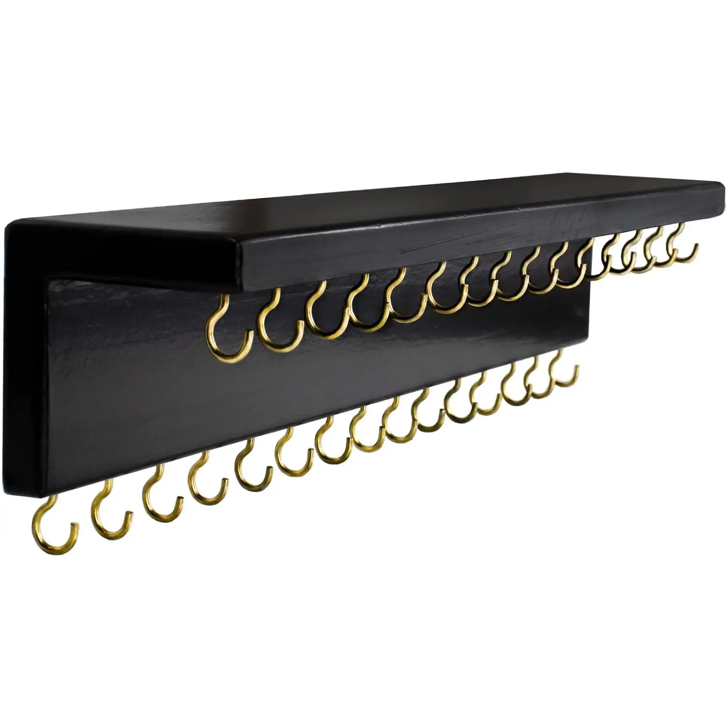 Black Necklace Holder  Organizer with 30 Hooks, 15 x 3 x 4 inches Wall Mount Rustic Pine  Shelf for Necklace, Hair Bow Storage