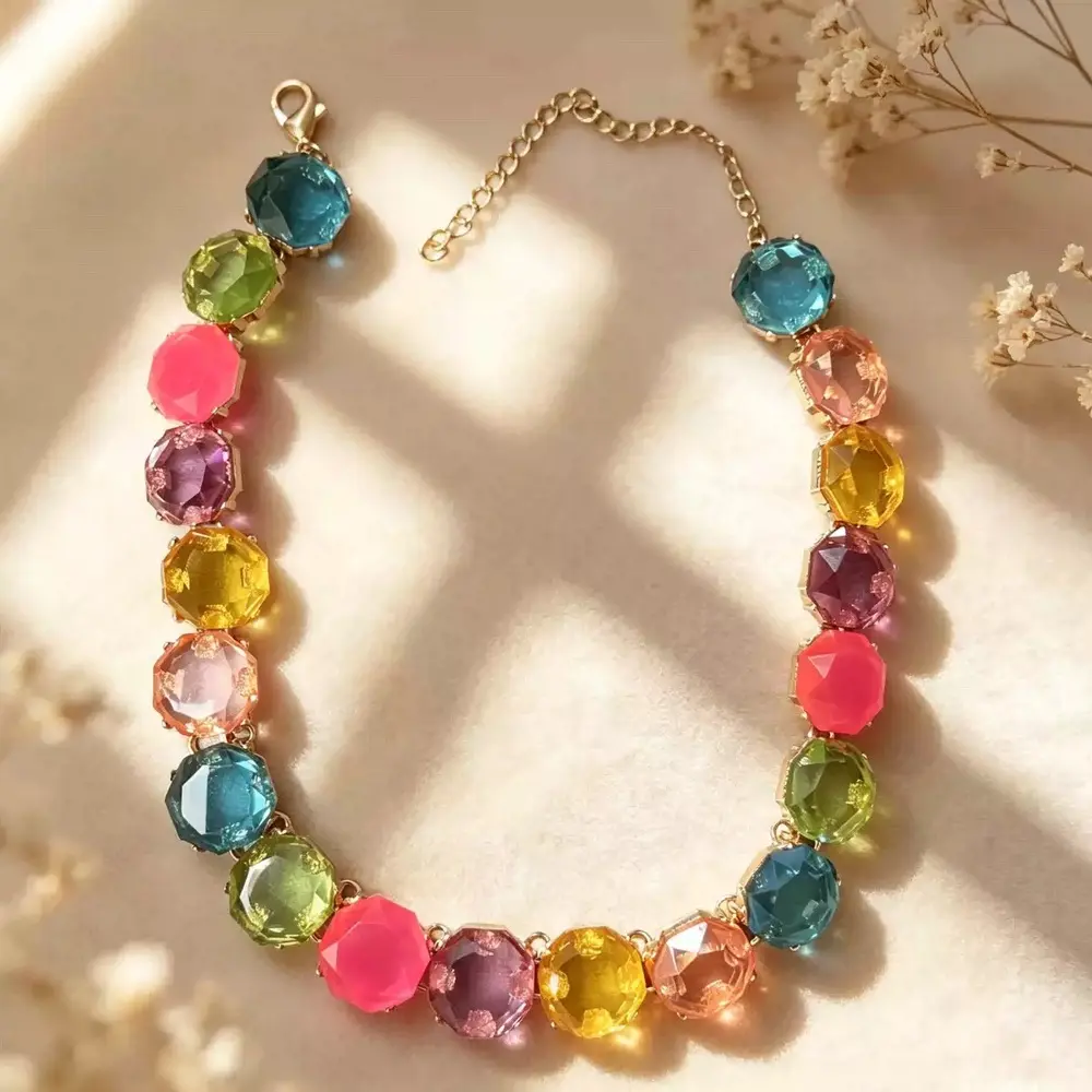 Women's Rainbow Crystal Choker Necklace |         Luxurious Thick Rhinestone Fashion Necklace |         Elegant Wedding Guest Jewelry |         Vibrant Summer Atmosphere Accessory Bohemian style The best gift for her