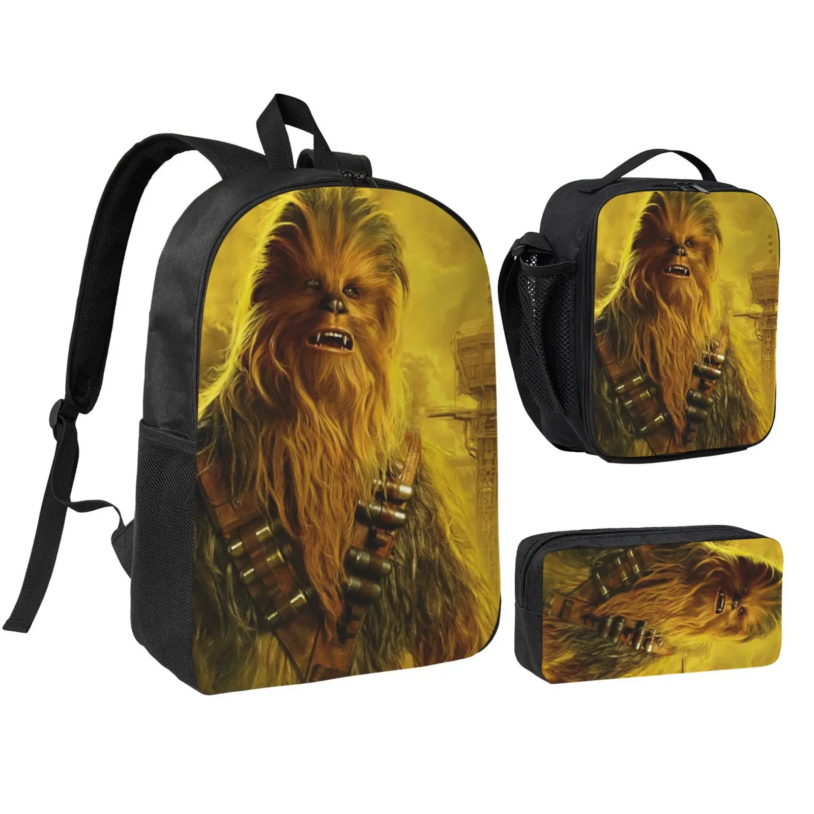 Anime Chewbacca3 backpack with lunch bag pencil box for Teen Girls Boys, 3pcs kids school bag with adjustable straps, office travel bag Bookbag lunchbox
