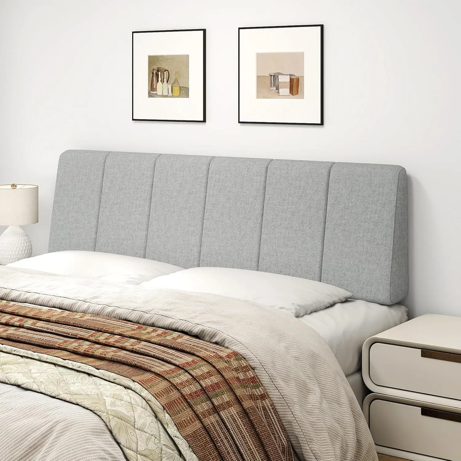Size Headboard Only-No Assembly Required, Light Gray | Easy to use no assembly required, Linen fabric and extra-thick  for added comfort, Modern style headboard  size
