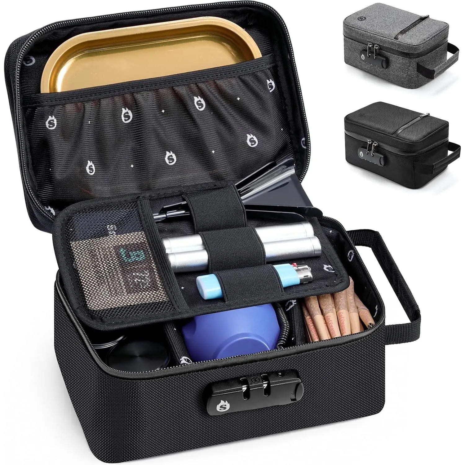 Odor-Safe Combination Lock Smell Bag, Home Organizer Container, Travel Must Haves Case Gift for, Black
