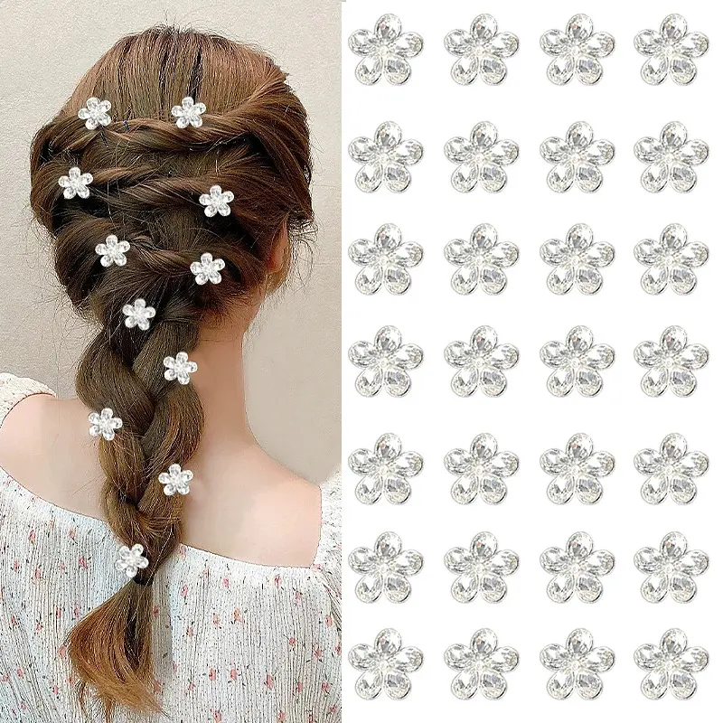 Crystal Flower Hair Clips 10Pcs Mini Rhinestone Flower Hair Pins for Bridal Hairstyles Wedding and Prom Decorative Hair Accessories for Women Girls