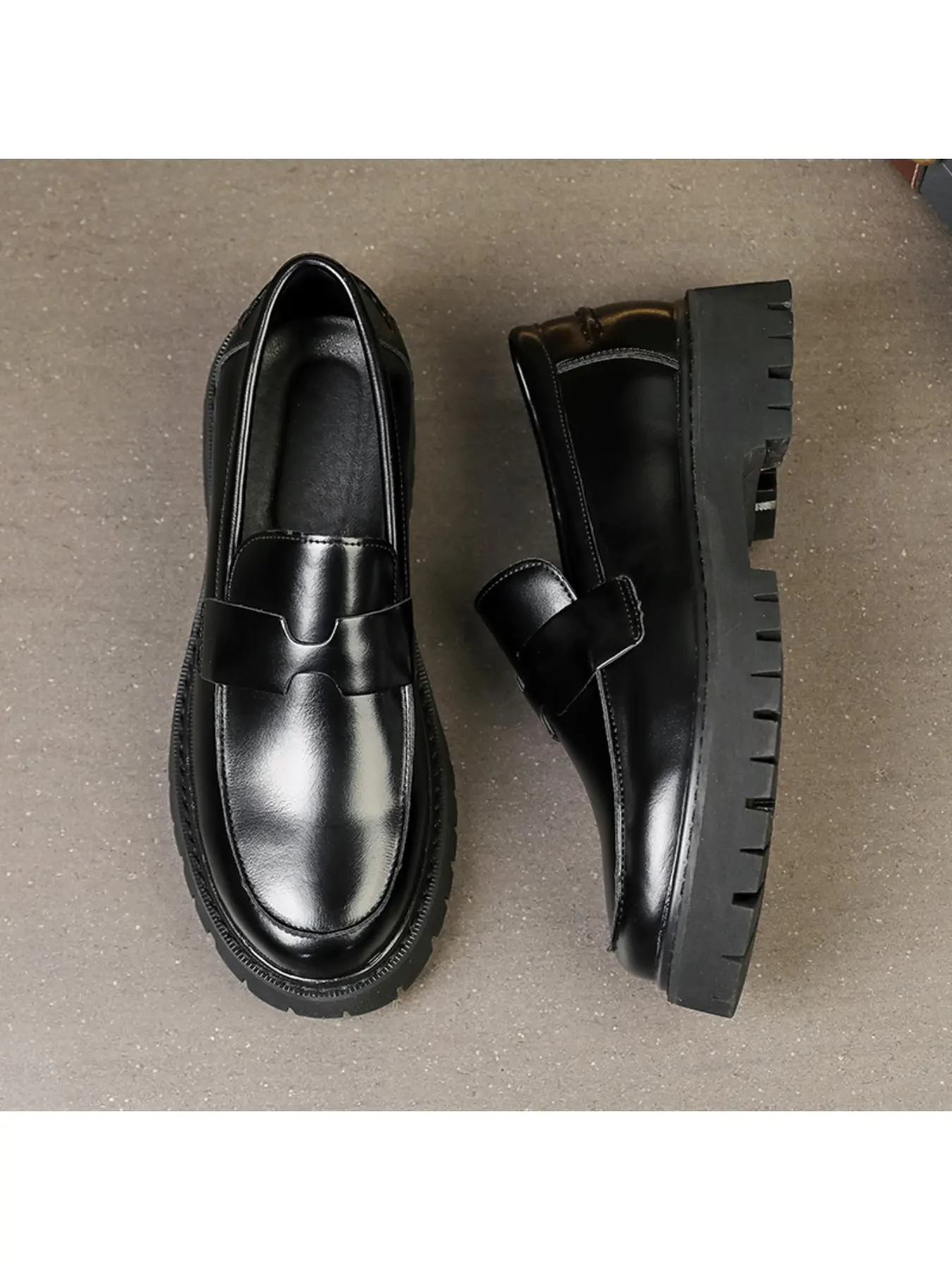 Men's Black White Two-Tone Penny Loafers, Vintage British Style Platform Chunky Lug Sole Slip On Leather Shoes, Height Increasing Non-Slip Casual Dress Shoes for College Daily Commute Street Wear Footwear