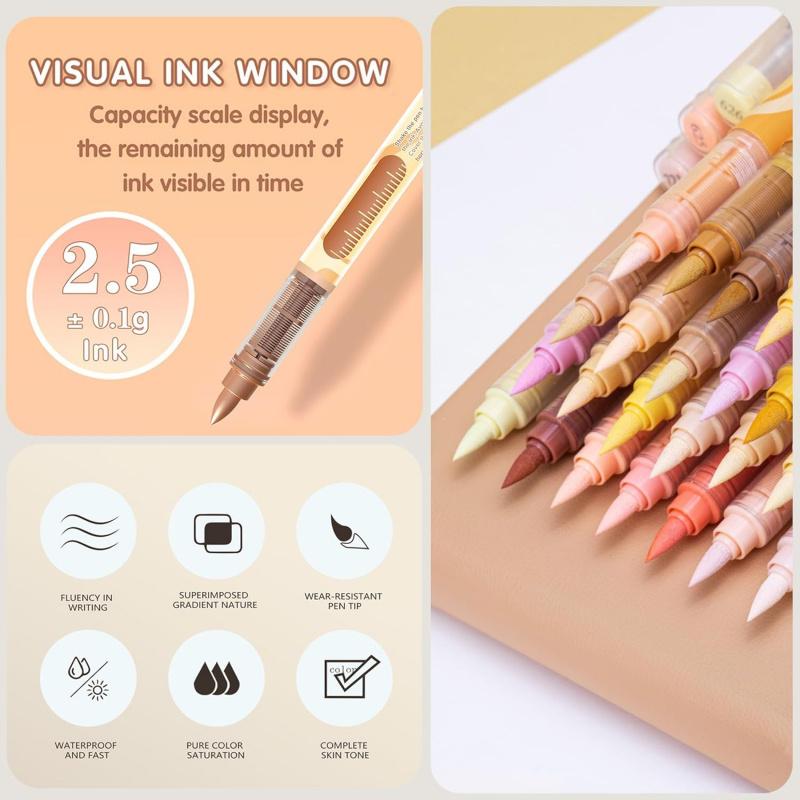 Skin Tone & Macaron Colors Acrylic Paint Markers, Brush Tip Set for Paper, Wood, Rock, Glass, Plastic, Metal, Canvas, Anime Painting, Art Marker Pen