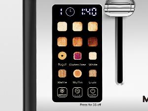 4 Slice Toaster with Touch Screen Control, 4 Wide Slots, Stainless Steel Smart Bread Toaster for Bagels, Muffins, Waffles, Dual Control Panel, Timer, Defrost, Reheat, 120V 1650W, Matt Black