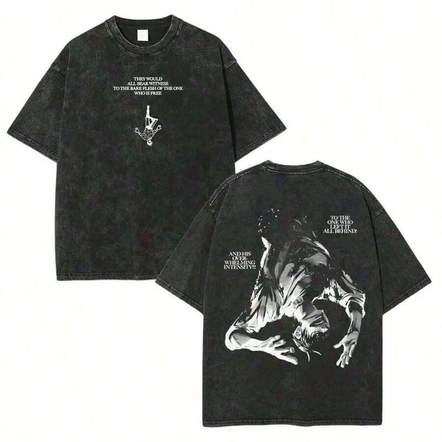 Unisex Fushiguro Toji Vintage Washed Cotton Graphic T-Shirt - Menswear Apparel, Seamless Round Neck Shortsleeve Top, Perfect Gift for Anime Fans, Summer Outfit Piece, Clothes