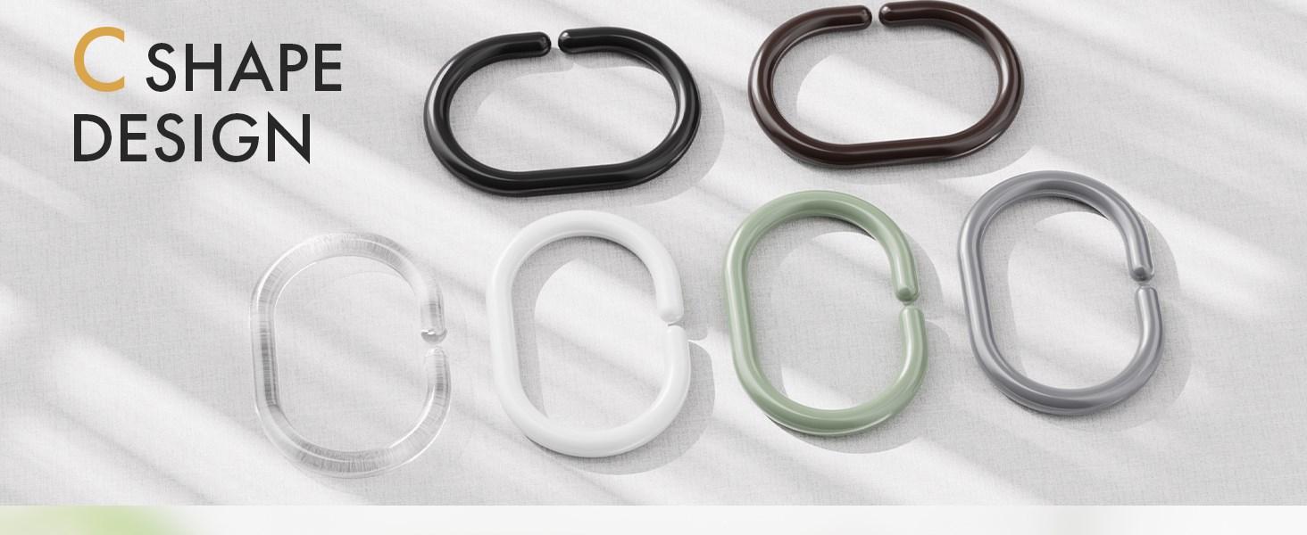 Plastic Shower Curtain Rings, Shower Curtain Hooks, 24 Pcs C Shaped Shower Hooks for Shower Curtain, Clear Shower Curtain Hooks for Bathroom