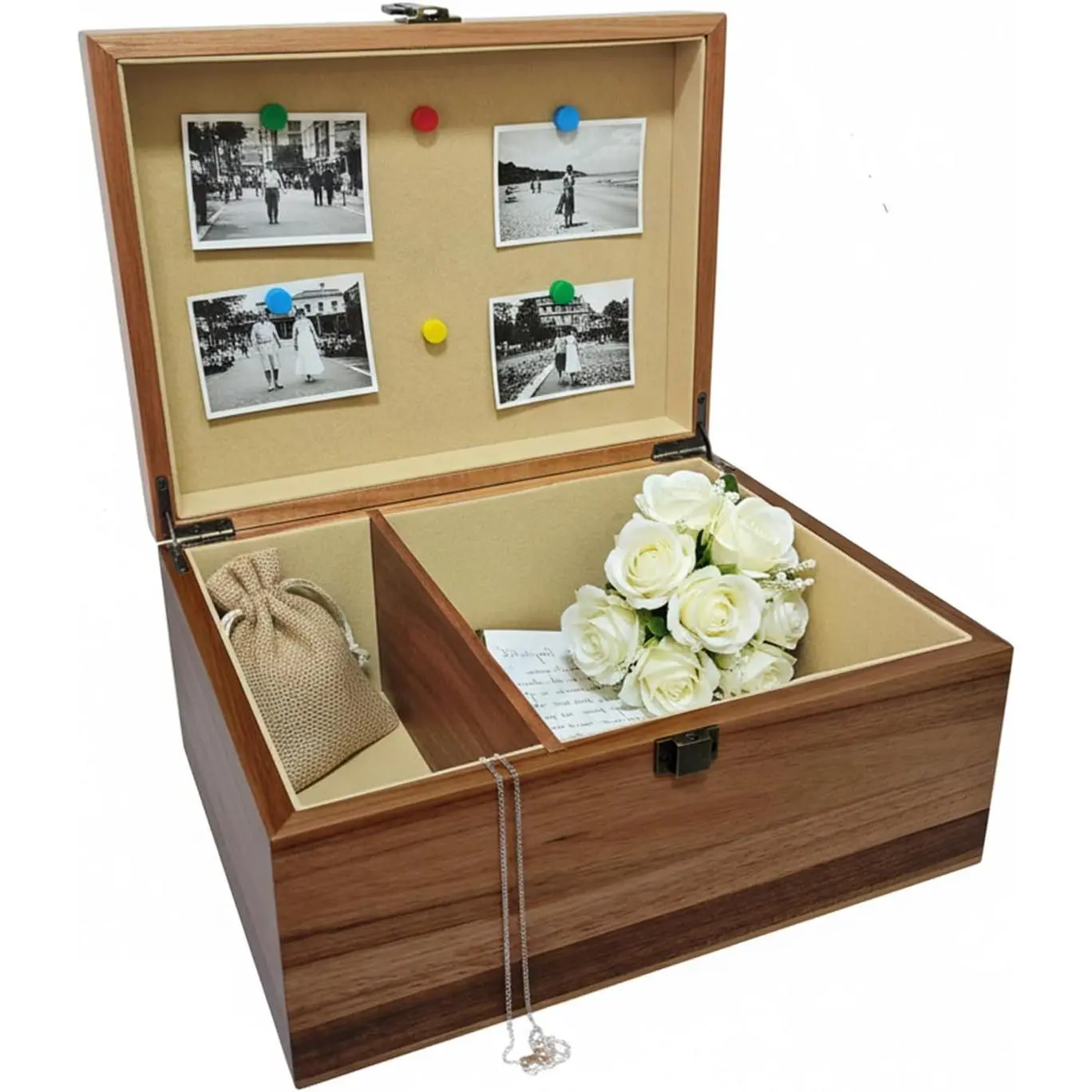 Wooden Keepsake Box, Large Acacia Storage Box with Magnetic Photo Display,Decorative Wooden Box with Felted Protection,Memory Storage Box for Pets,Wedding,Photos,Letters,Jewelry,Crafts,Time Capsule