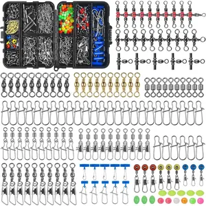 Fishing Swivels Tackle Kit, 174pcs Include Barrel Swivels,Sinker Slides,3 Way Swivels,Duo Lock Snaps,Barrel Snap Swivels Fishing Tackle Box Set  Bass Trout Saltwater Freshwater