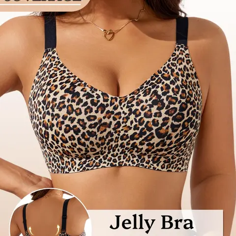 1/2/3/4/5/6PCS Women's Jelly Seamless Soft Wirefree Everyday Cleavage Bra Set, Underwear, Slim-Fitting Deep V Neck Design, Medium Support, Plain Pattern, All Seasons Wear, 1-6 Pieces, Jelly Seamless Bras