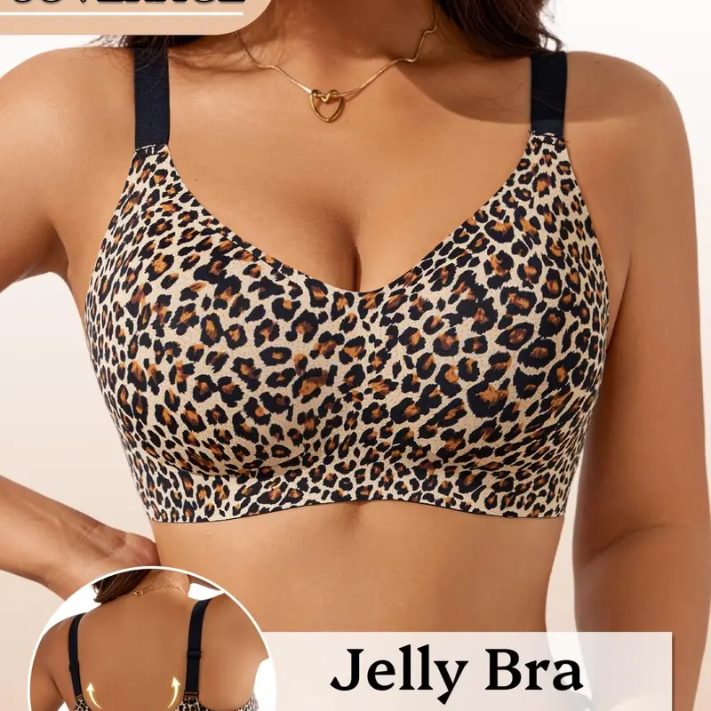 1/2/3/4/5/6PCS Women's Jelly Seamless Soft Wirefree Everyday Cleavage Bra Set, Underwear, Slim-Fitting Deep V Neck Design, Medium Support, Plain Pattern, All Seasons Wear, 1-6 Pieces, Jelly Seamless Bras