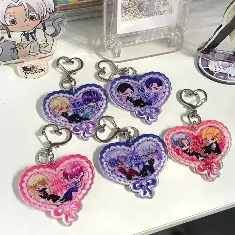 5styles Anime Tokyo Avengers Peripherals Heart-shaped Keychain Haruchiyo Sanzu Acrylic Keychian Keisuke Baji Accessory Toys Gift