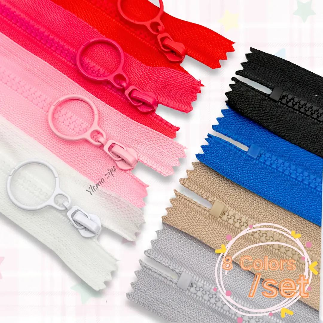 8pcs Resin Zippers, Ring Zipper Set, Colorful Resin Zippers, #3 Zippers, Wear-resistant and Durable, Accessories for Handmade DIY Wallets, Bags and Garment Pockets
