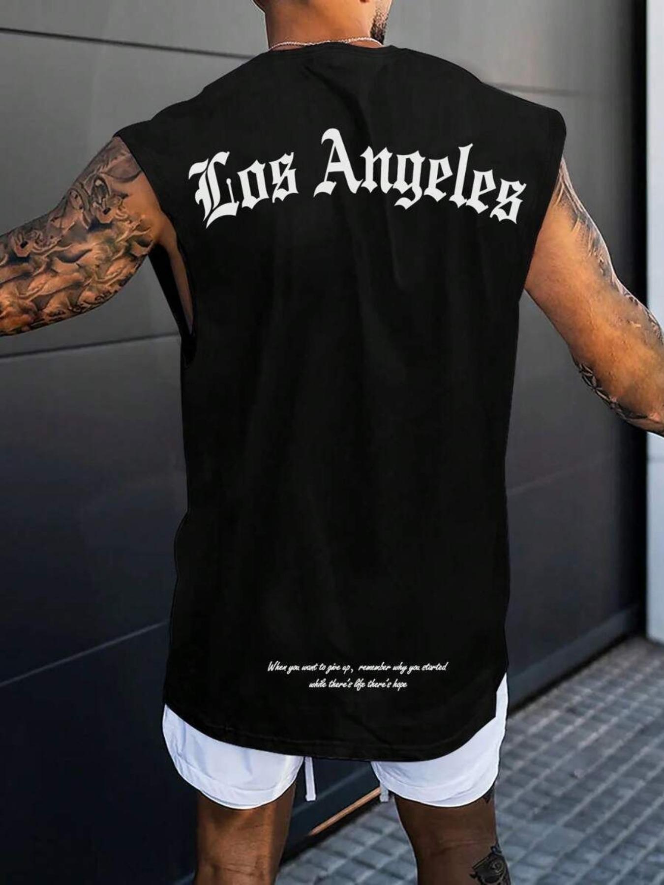 Men's Los Angeles Letter Print Sleeveless Graphic Tank Top, Street Fashion Casual Loose Tank Top for Summer, Men's Top for Daily Wear, Tshirt