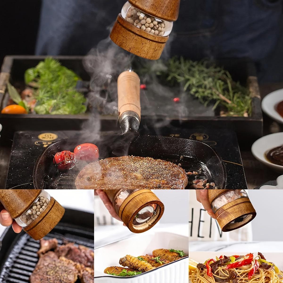 2pcs, Pepper Grinder, Household Sea Salt Ginder, Wooden Spice Grinder, Manual Pepper Mill, Spice Crusher, Reusable Spice Bottle for BBQ Picnic Camping, Kitchen Gadgets, Valentine's Day Gifts, Kitchen Decoration