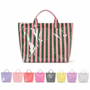 Women's Striped Tote Bag - Large Capacity, Lightweight Reusable Casual Carryall Handbag for Work, Travel, Everyday Use - Fashion Purse for Commuting, Summer Spring Outdoor Essentials