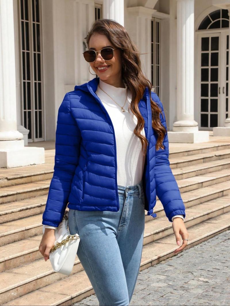 Geschallino Women's Lightweight Winter Cotton Jacket with Pockets, Casual Fall & Winter Hooded Coat for Daily Commute