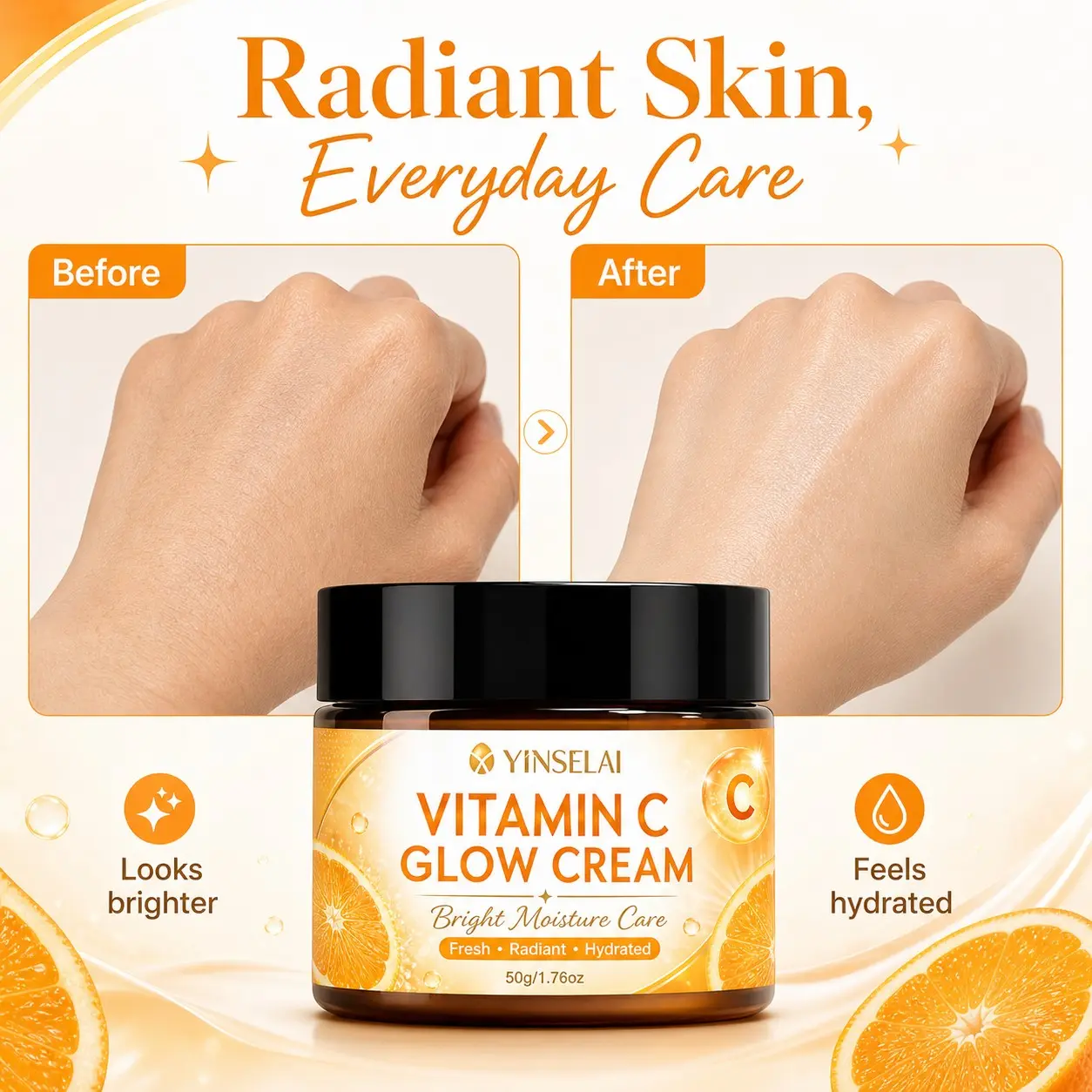Vitamin C Glow Cream, Moisturizing, Brightening Anti-Aging Moisturizer, Illuminating Firming Hydrating Face Cream, for Fine Lines & Wrinkles, Radiant Glowing Dewy Skin, Daily Bright Moisture Care, All Skin Types, Viral Beauty Must-Have