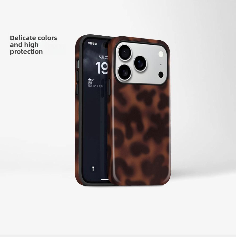 Tortoise Shell Phone Case for iPhone 17 Pro Max Shockproof TPU & Hard PC Protective Cover Amber Brown Leopard Design for Women & Girls