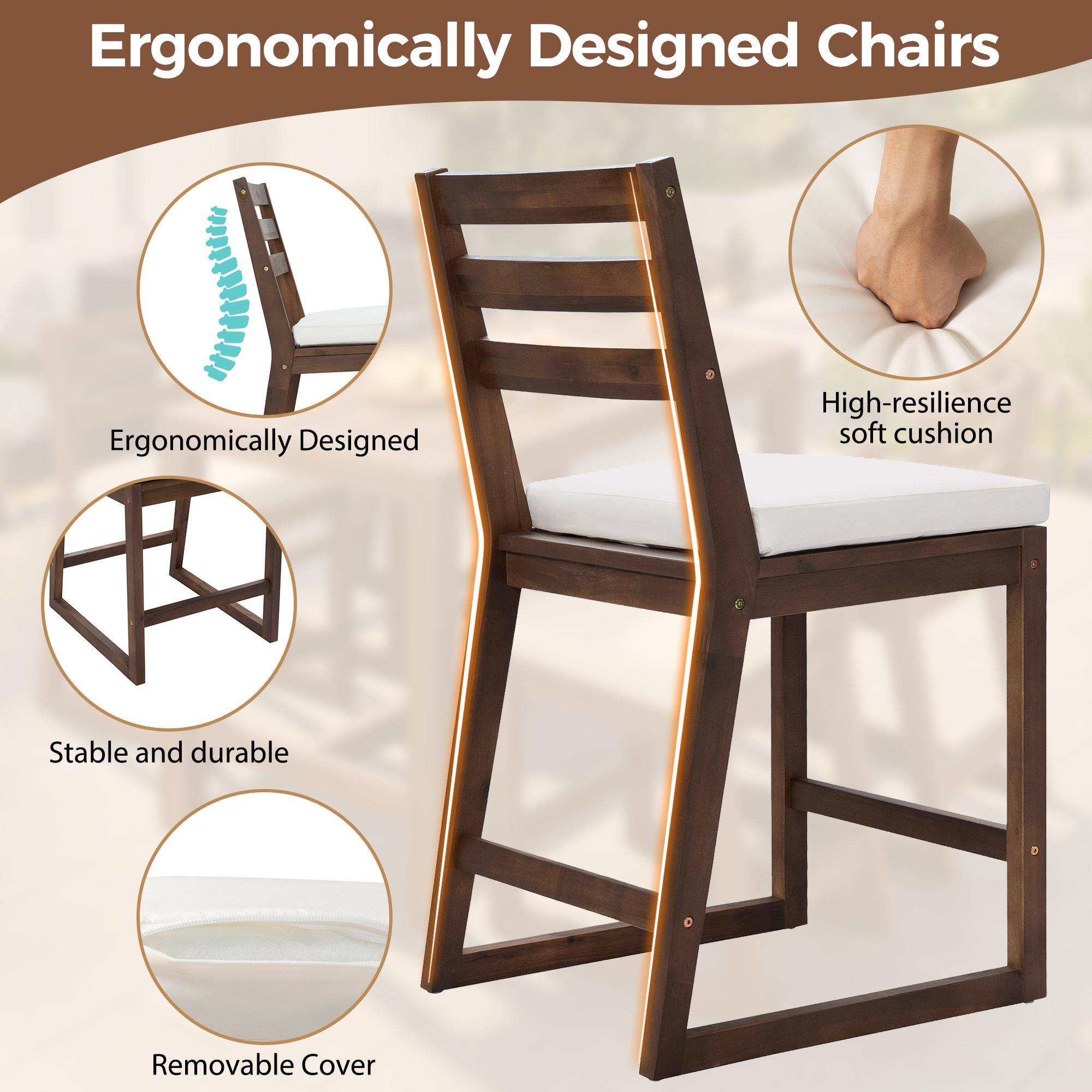 ARCH TREXM 5-Piece Rustic Patio Bar Set, Patio Table and Chairs Set with Ergonomic Chairs, Solid Wood Slatted Tabletop for Poolside, Balcony, Backyard, Porch (Mocha+Beige Cushion) ARCH TREXM 5-Piece Rustic Patio Bar Set, Patio Table and Chairs Set with Ergonomic Chairs, Solid Wood Slatted Tabletop for Poolside, Balcony, Backyard, Porch (Mocha+Beige Cushion)