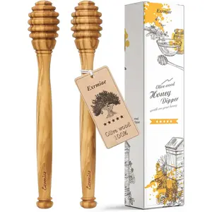 Olive Wood Honey Dipper Stick Durable & Warp-Resistant Preserves Honey Purity 2pcs 6.3 Inch