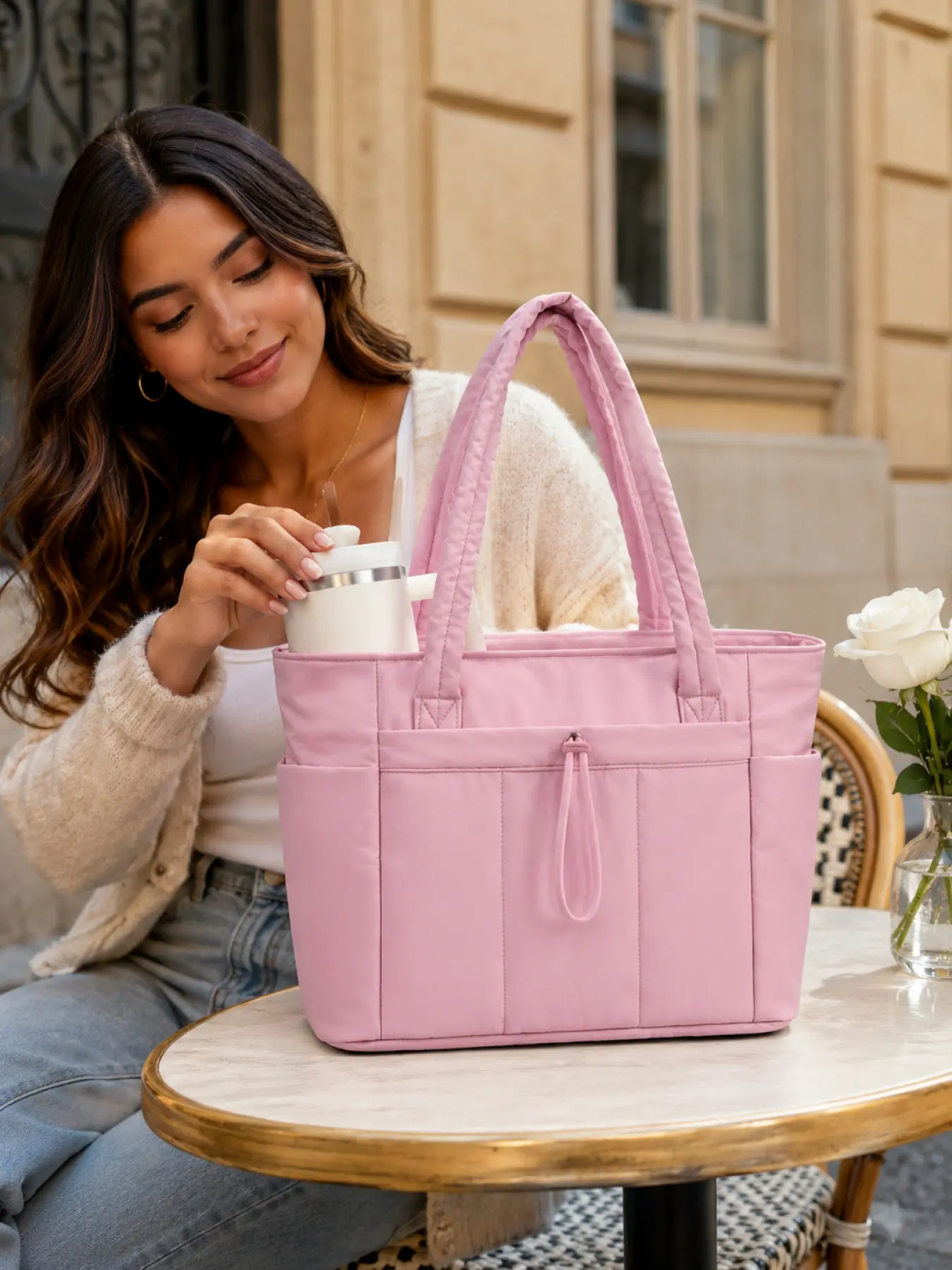 Lightweight Multi Pocket Shoulder Tote Bag for Women with Soft Quilted Design and Spacious Storage, Stylish Waterproof Handbag for Office Work School Travel Gym and Vacation Essentials, Casual Tote Bag