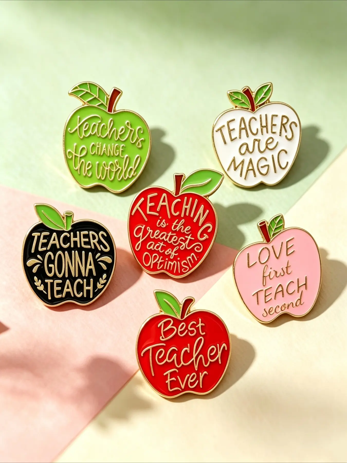 6Pcs Teacher Appreciation Apple Enamel Brooch Pin Set, Funny Teacher Quote Lapel Badge Thank You Gift for Teacher's Day & Educators