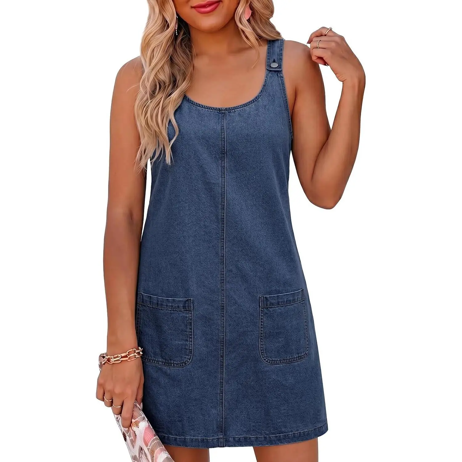 Womens Sleeveless Casual Denim Dress Western Cowgirl Outfits Jean Overall Dress