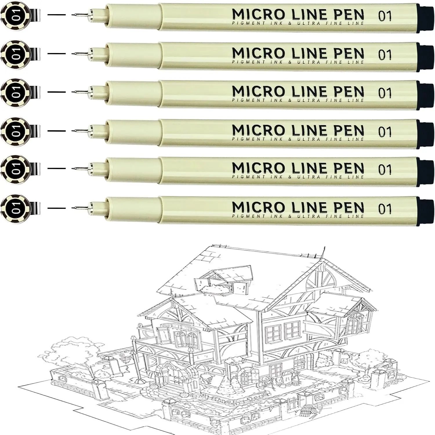 Fineliner Pens 6 count 0.25mm/Set, Ultra Fine Fineliner Pen, Water-based Black Pigment Ink, Drawing Journaling Doodling Supplies for Artists, Designers, Students