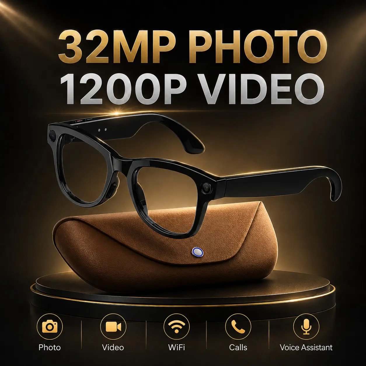 1200P EIS Stabilized Camera Sunglasses 2026 Multi-Scenario Smart Wearable Eyewear, First-Person POV Vlog Recorder Glasses, 32MP Ultra Clear Quick Capture Photos, Qwen ChatGPT AI Voice Wake-Up Translator, Bluetooth 3D Stereo Audio Wireless Call Touch Contr