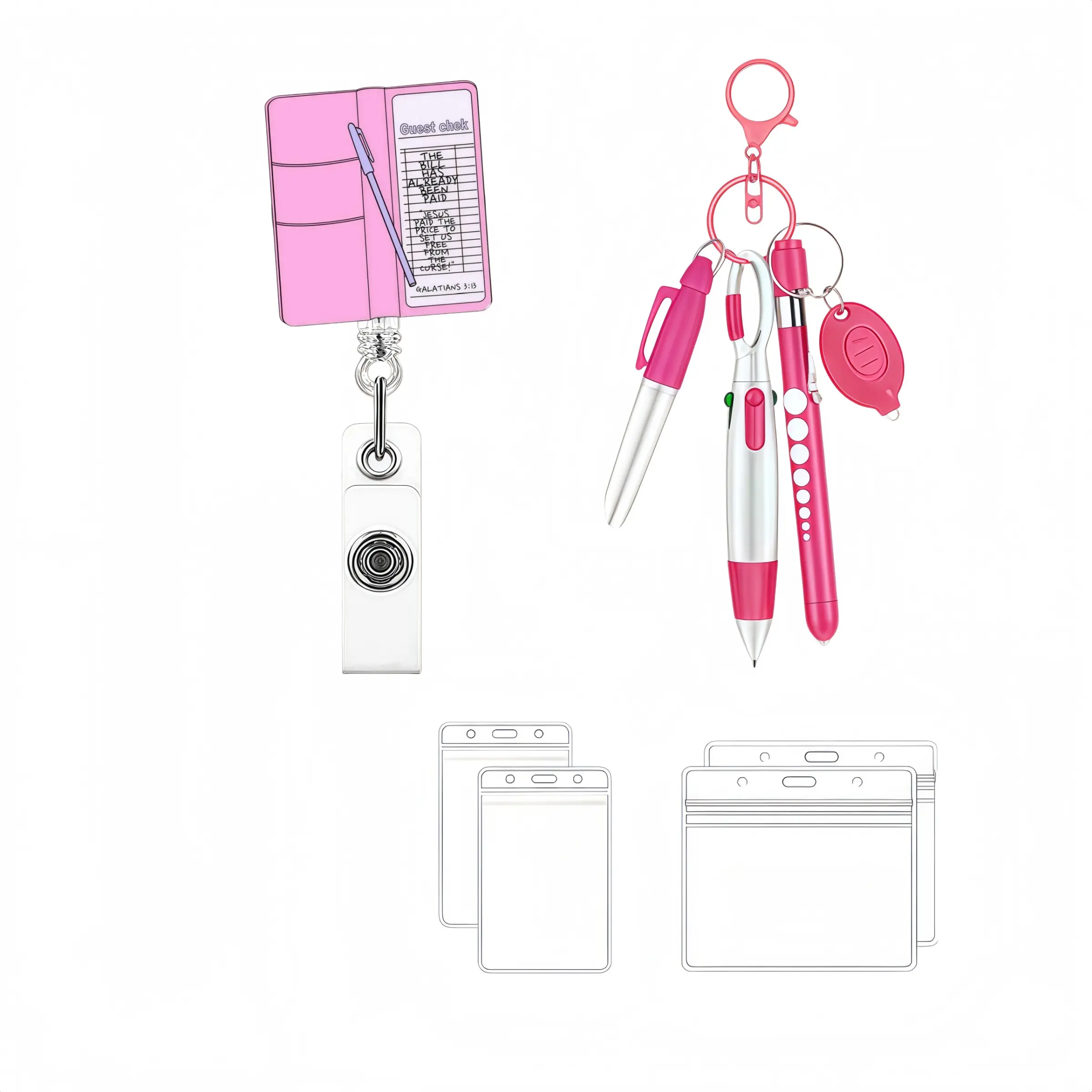 Guest Check Notebook Set, Expandable Badge Reel, Server Order Book, Multi-Function Pen, Waterproof Card Holder, Office Supplies Gift