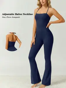 Women's Sleeveless One-Piece Adjustable Strap Homewear High Elastic Shaping Wide Leg Pants Backless Suitable for Vacation Travel