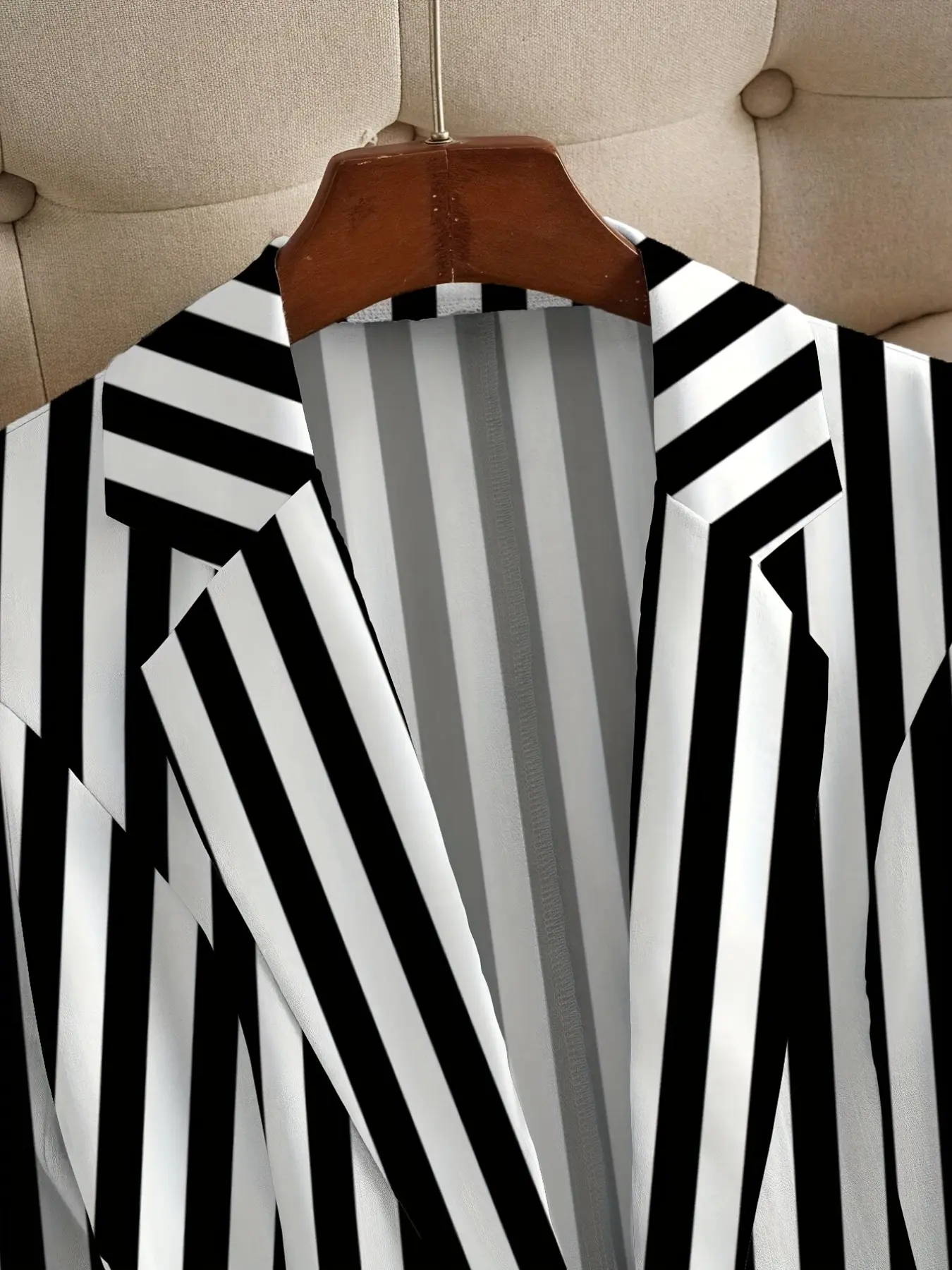 Women's Classic Striped Pattern Suit Jacket, Single Button Notch Lapel, Seven-Fifth Sleeve, Office Commute, Casual Blazer