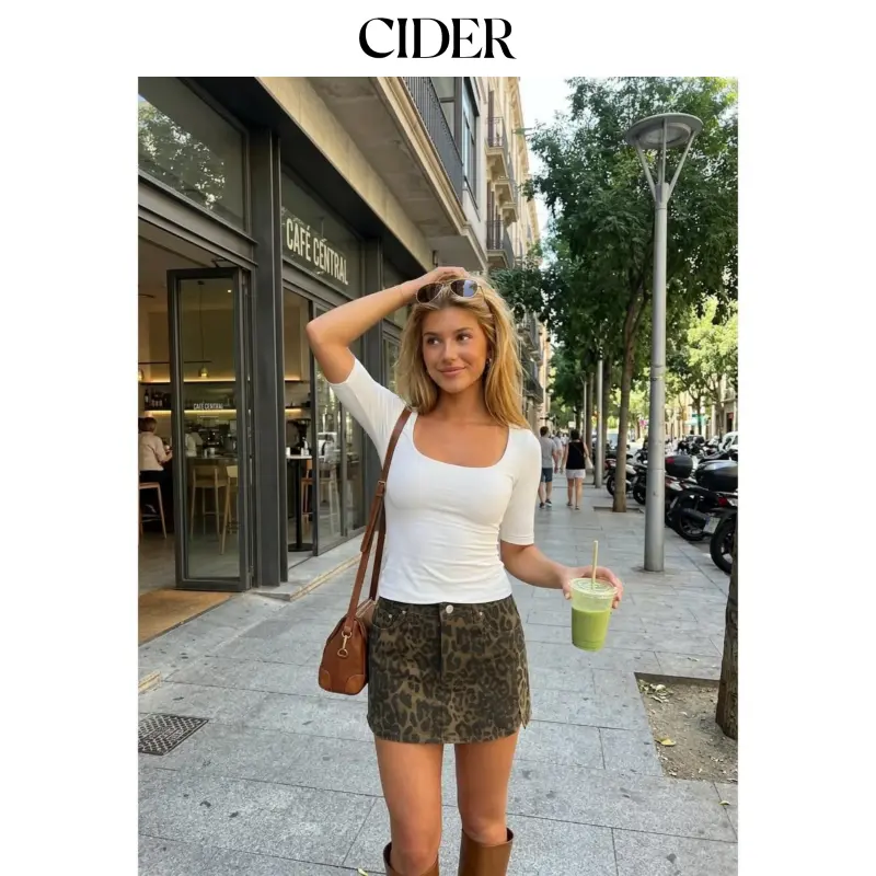 Cider Cotton-blend Scoop Neckline Mid-length Sleeve Tee