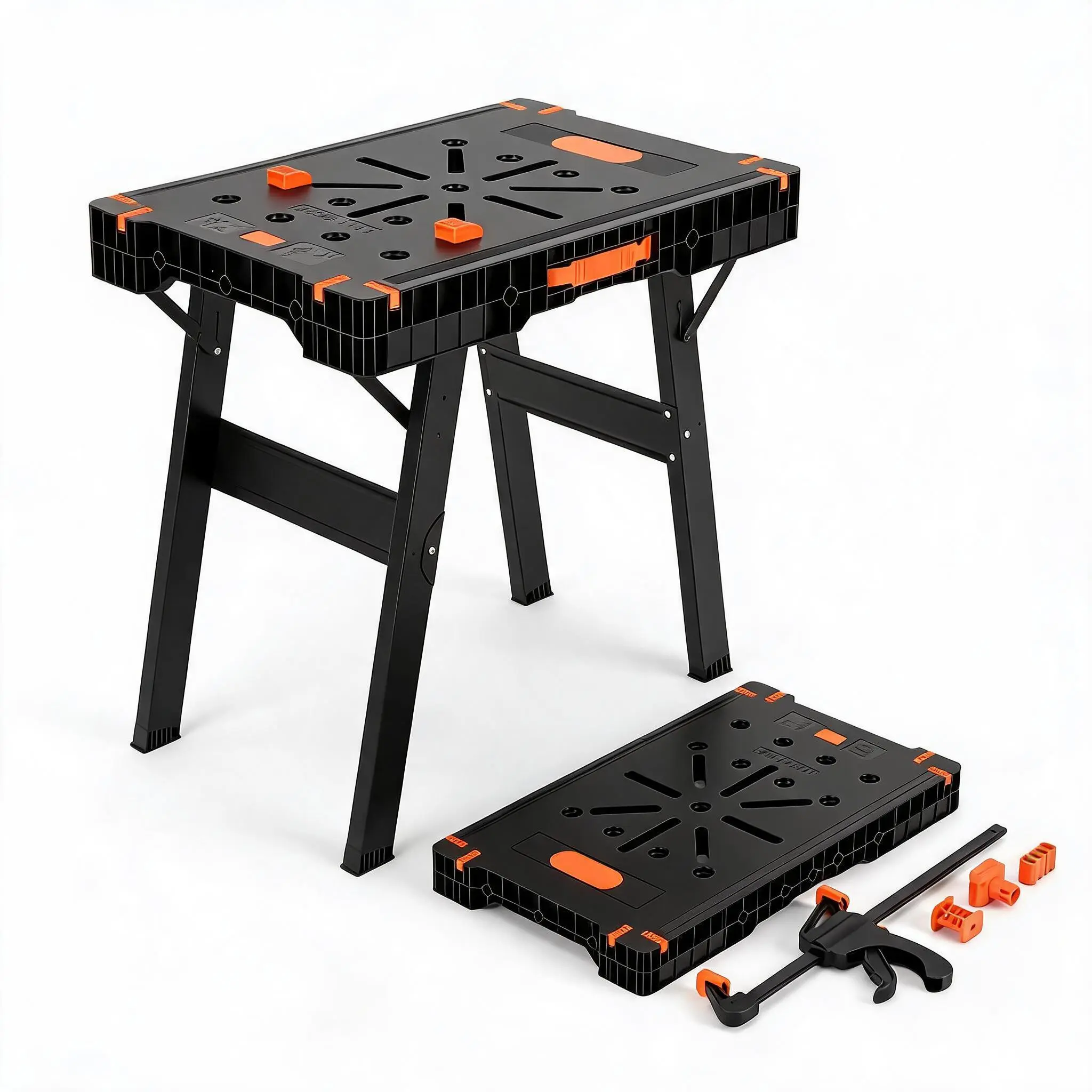 Heavy-Duty 2-in-1 Folding Workbench & Sawhorse – 300 lbs Load, 1000 lbs Support Stand – Large 35"x23" Surface – Lightweight 30 lbs – Ideal for Garage, Workshop, Jobsite