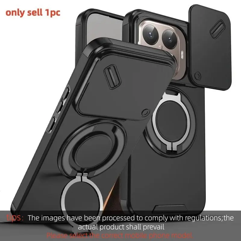 Magnetic Ring Stand Protective Smartphone Case For Xiaomi 15T Pro Slide Camera Lens Protection Soft TPU Frame Hard Plastic Back Cover