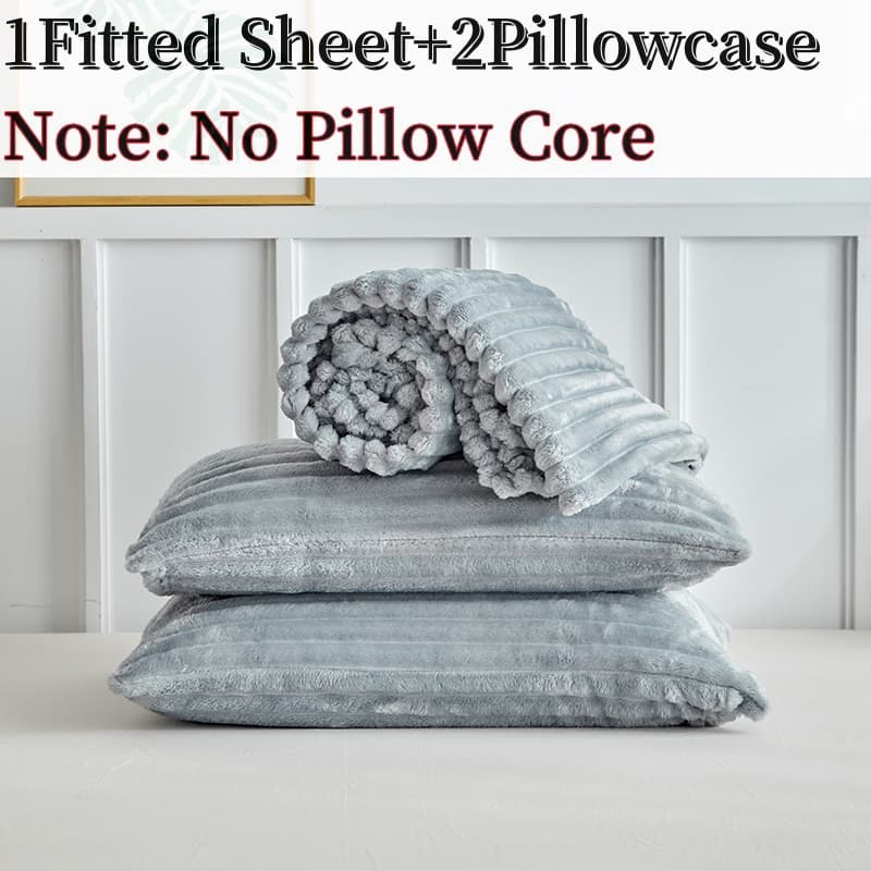 3.3 Inch Elastic Bed Sheet Set, Deep Pocket Design Fitted Sheets, Polyester Fiber, No Print Style, Thick Velvet Fabric, 11.81 Inches Tall