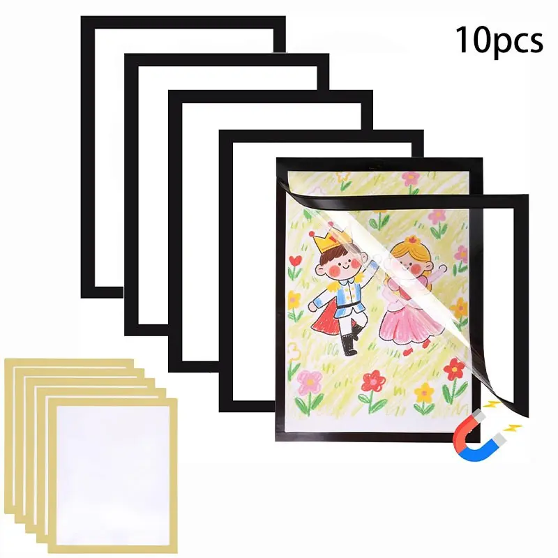 Golden/Black 10pcs Magnetic Picture Frame A4 Poster Cover Photo Frame Reusable Design Display Rack Hanger Poster Cover Frame for Gallery Wall Decor Magnetic Frames
