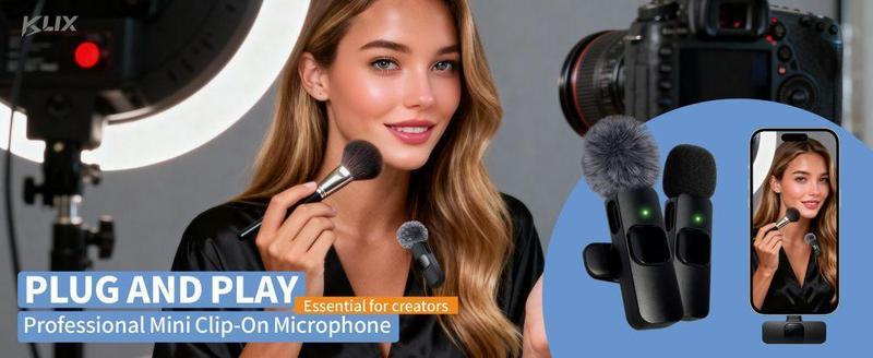 2 Pack Wireless Clip On Microphones Content Creator Kit Smart Noise ...