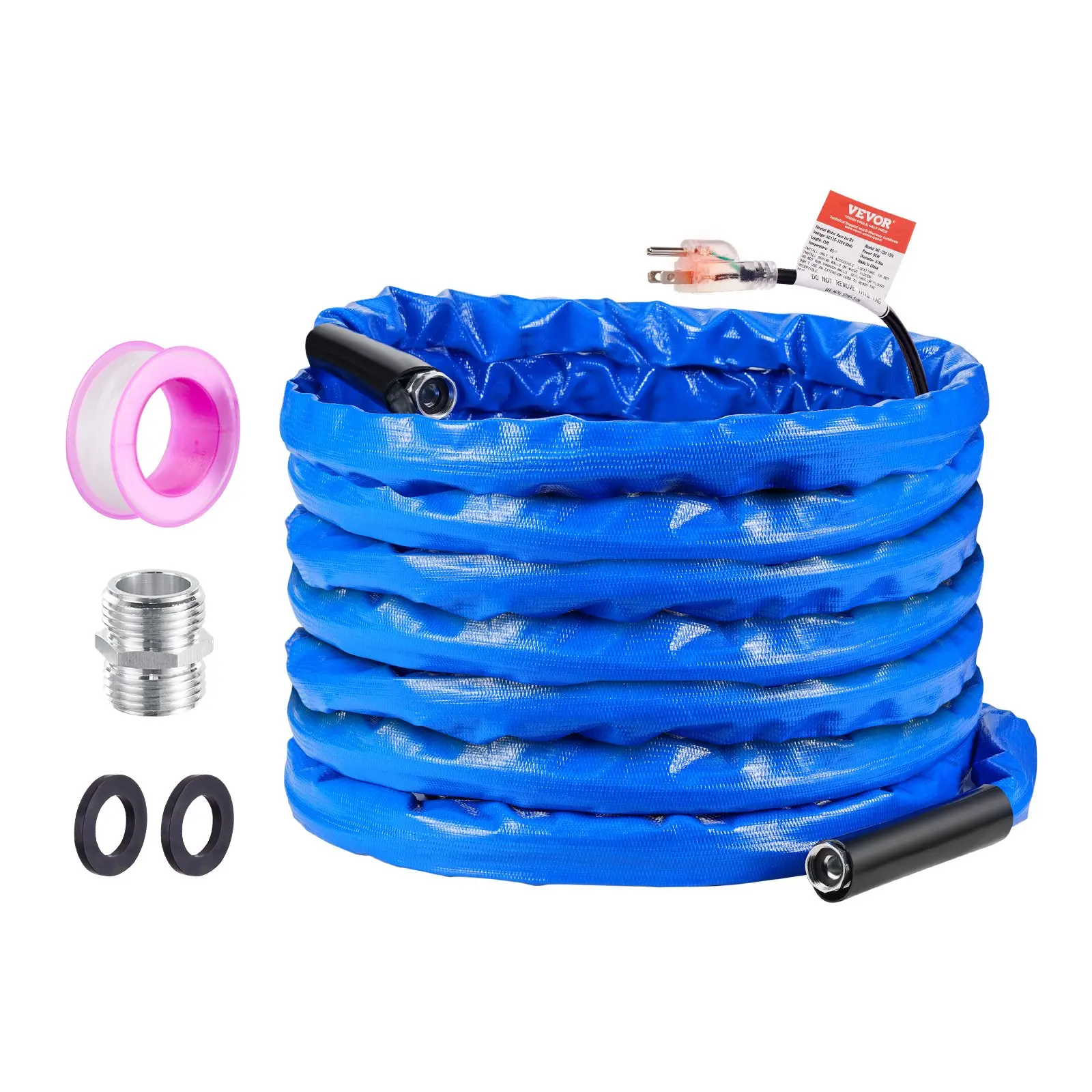 VEVOR 50ft Heated Water Hose for RV, Trailers & Boats, 5/8" I.D. with 3/4" GHT Adapter, Antifreeze to -45°F/-42.7℃, Automatic Self-Regulating, Corrugated Cover, Lead & BPA Free for Drinking Water & Car Washing