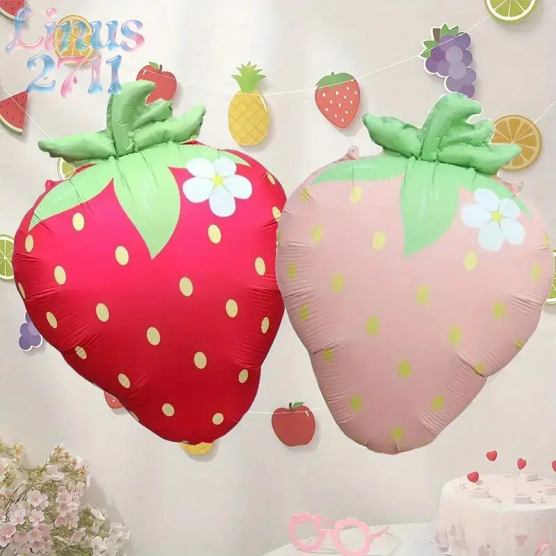 4Pcs Matte Strawberry Foil Balloons 3D Fruit Shaped Mylar Helium Balloon Summer Fruit Theme Kids Birthday Baby Shower Picnic Photography Party Decor