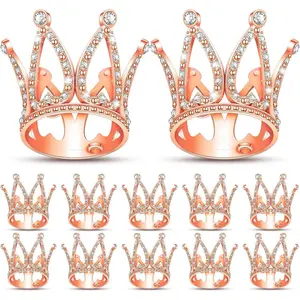 12 Pcs Crown Cake Topper Mini Baby Crown Tiny Queen Small Alloy Crystal Princess Headpiece Cake Decoration for Women Lady Girl Bridal Wedding Royal Themed Baby Shower Birthday Party(Rose Gold)