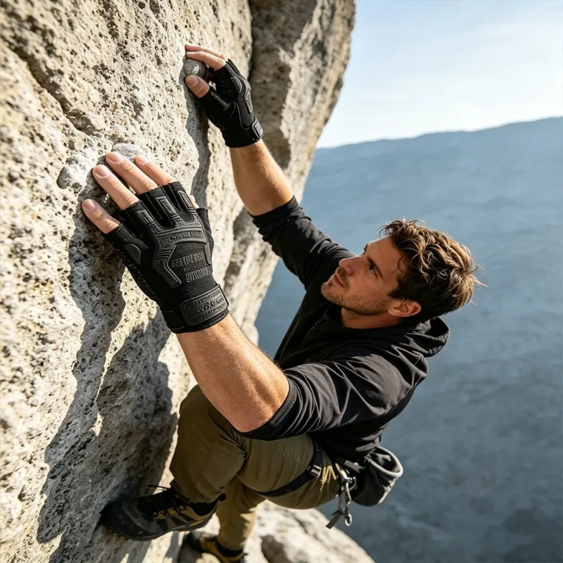 1 Pair Black Half‑Finger Rock Climbing Gloves, Protection Design, High Flexibility For Outdoor Climbing, Hiking, Cycling, Camping Training & Adventure Sports Activities