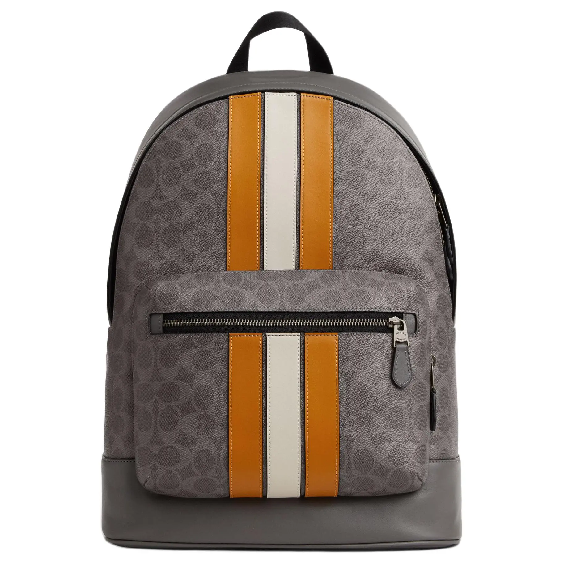 COACH West 32 Classic Varsity Stripe Leather Backpack for Women, Large Size, Gray