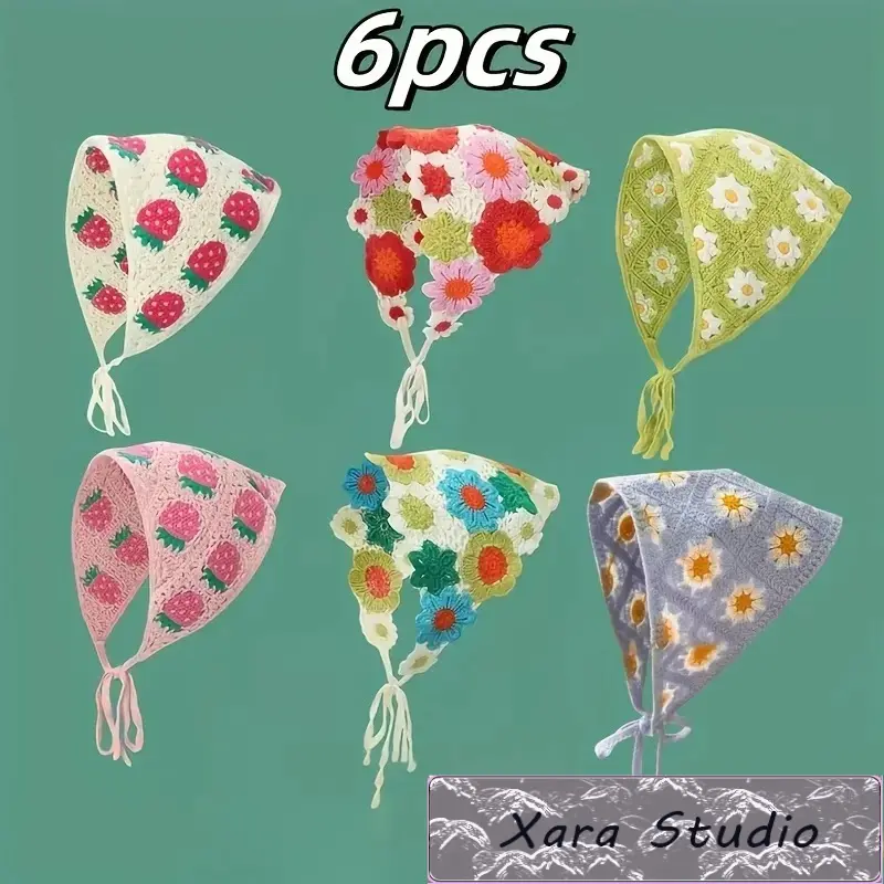 Women’s 6PCS Knitted Triangle Head Scarf Set - Boho Chic Accessories, Elegant Soft Knit Female Hair Wraps, Lightweight Everyday Bandana, Outdoor Styling for Daily Wear, Travel, Winter Fashion Accessory Set, Lightweight Wrap, Outdoor Hair Wraps