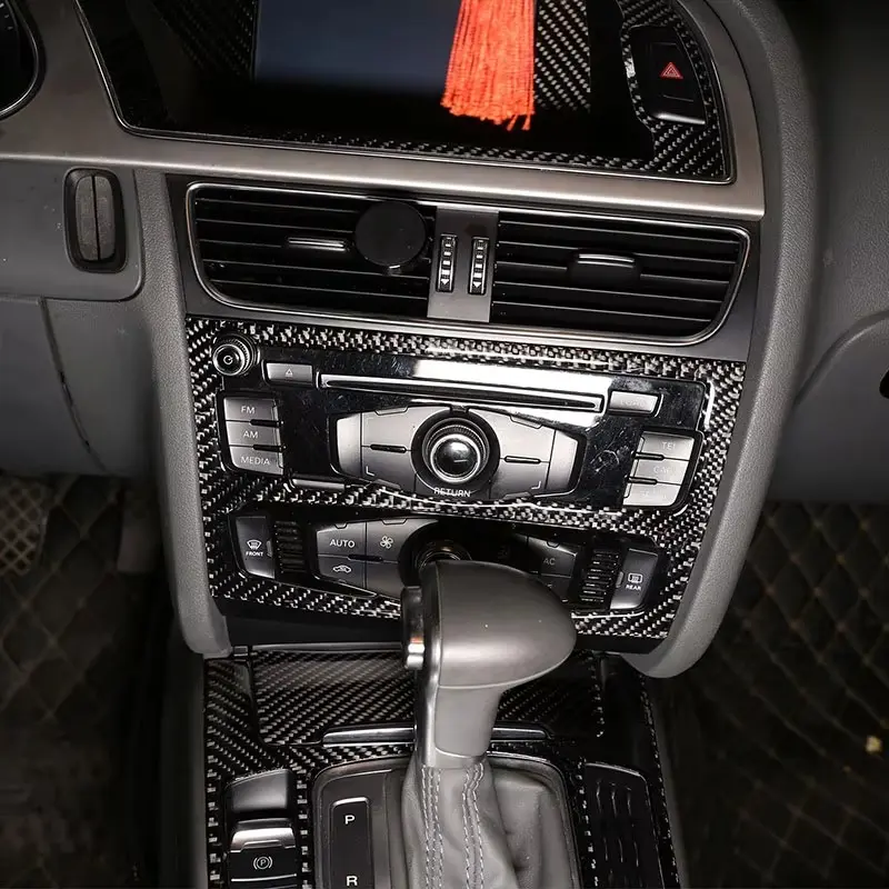 Soft Carbon Fiber Central Control CD Panel Sticker Decoration 3D Interior Accessories Sticker  For Audi A4L / A5 2013-2016