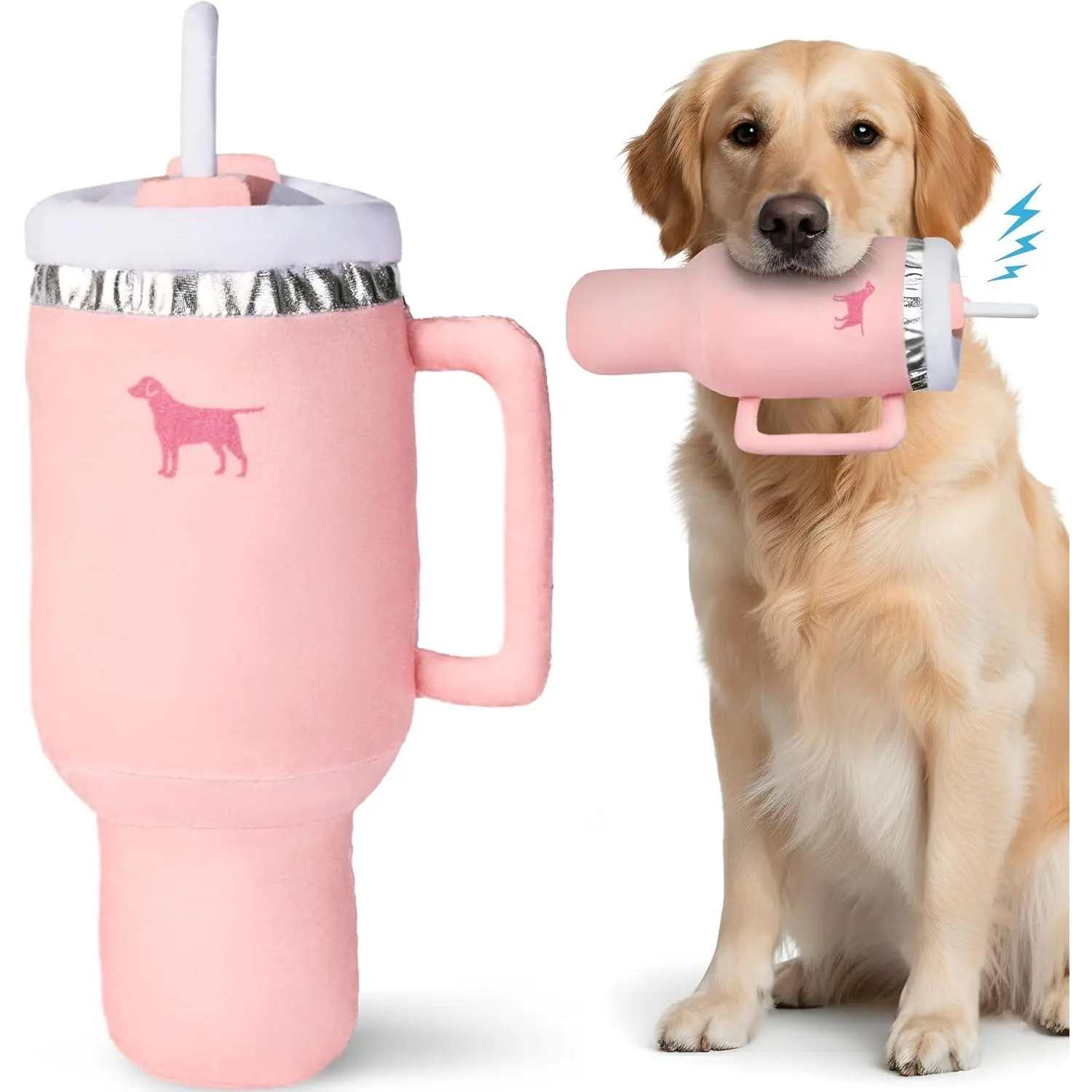 Pup Cup  , Cute Birthday  for Girl Dogs, Plush Squeaky Puppy Present for Small, Medium & Large Breeds ( Peach Dust)