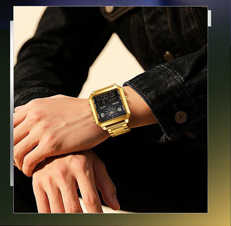 "Women’s Steel Band Watch with Dual Display, Multi‑Function Countdown & Everyday Water Resistance"