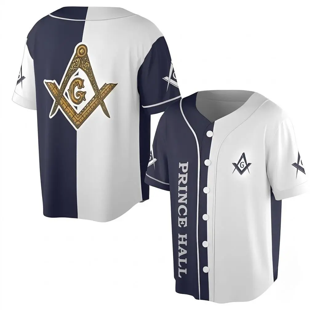 Prince Hall Freemason Masonic Graphic Baseball Jersey Shirt for Men, Casual Everyday Outfits, Gifts for Men